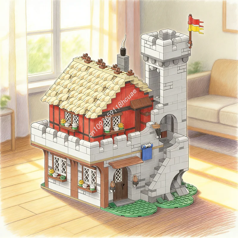 

1109pcs MOC Medieval Guarded Inn Castle Model Building Blocks Architecture Toys Creative Christmas Gifts Idea Education Brick