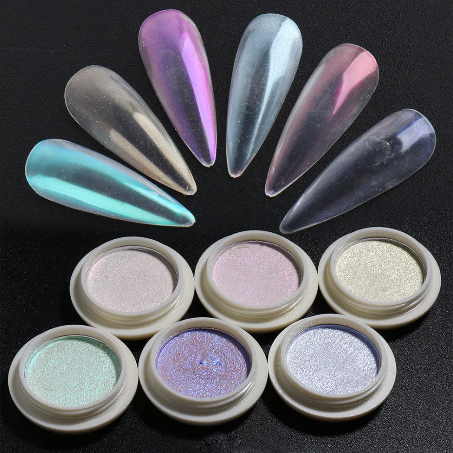 Aurora Chrome Nail Powder White Pearl Pigment Mirror Effect Rubbing Dust Irridescent Pink Glitter For Nails Manicure Flake NTCGH