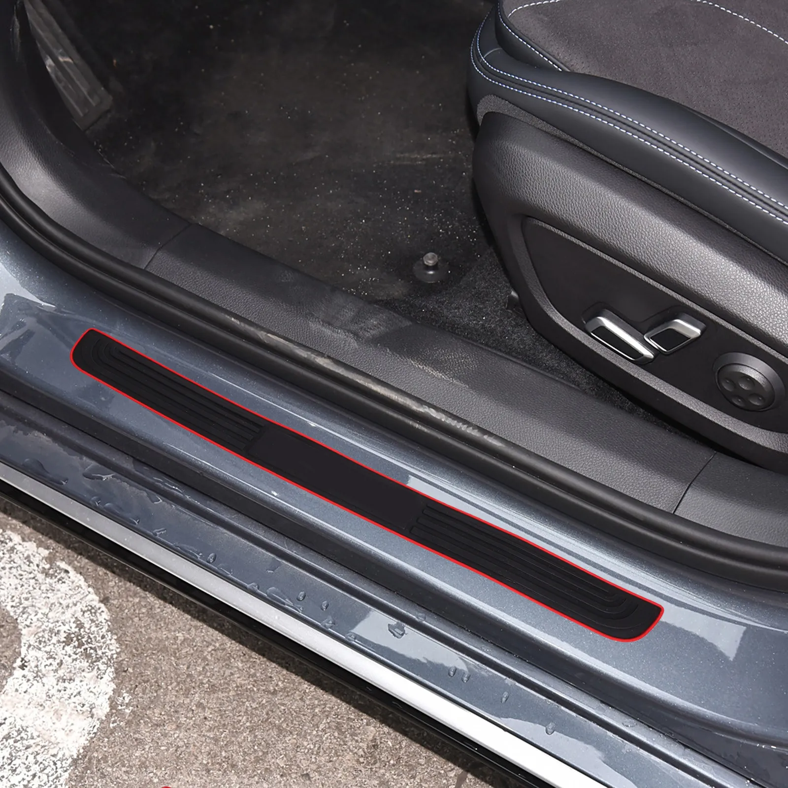 

4pcs Car Door Sill Plate Protectors Sturdy Silicone Front Rear Universal Non-Scratch Welcome Pedal Cover Auto Door