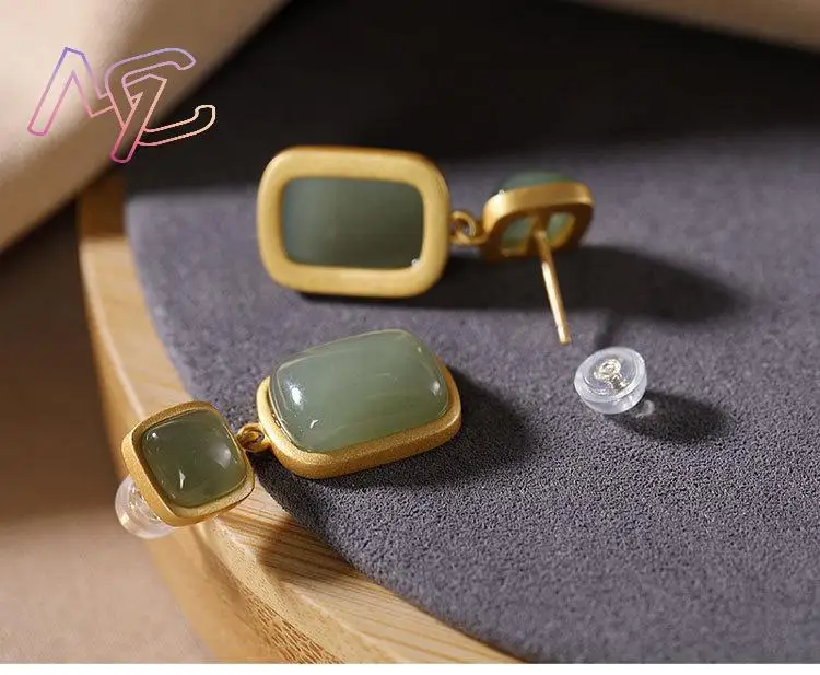 Natural Jade Earrings Gifts for Women Lucky Charm Carved Gemstone Ear Stud Designer Fashion Accessories Real Jewelry
