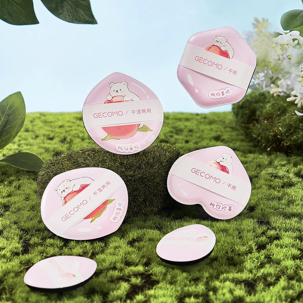 GECOMO 8 PCS Pêssego Pó puff Série Super Macio Molhado e Seco Dupla Utilização Esponja de Maquiagem Amigável à Pele