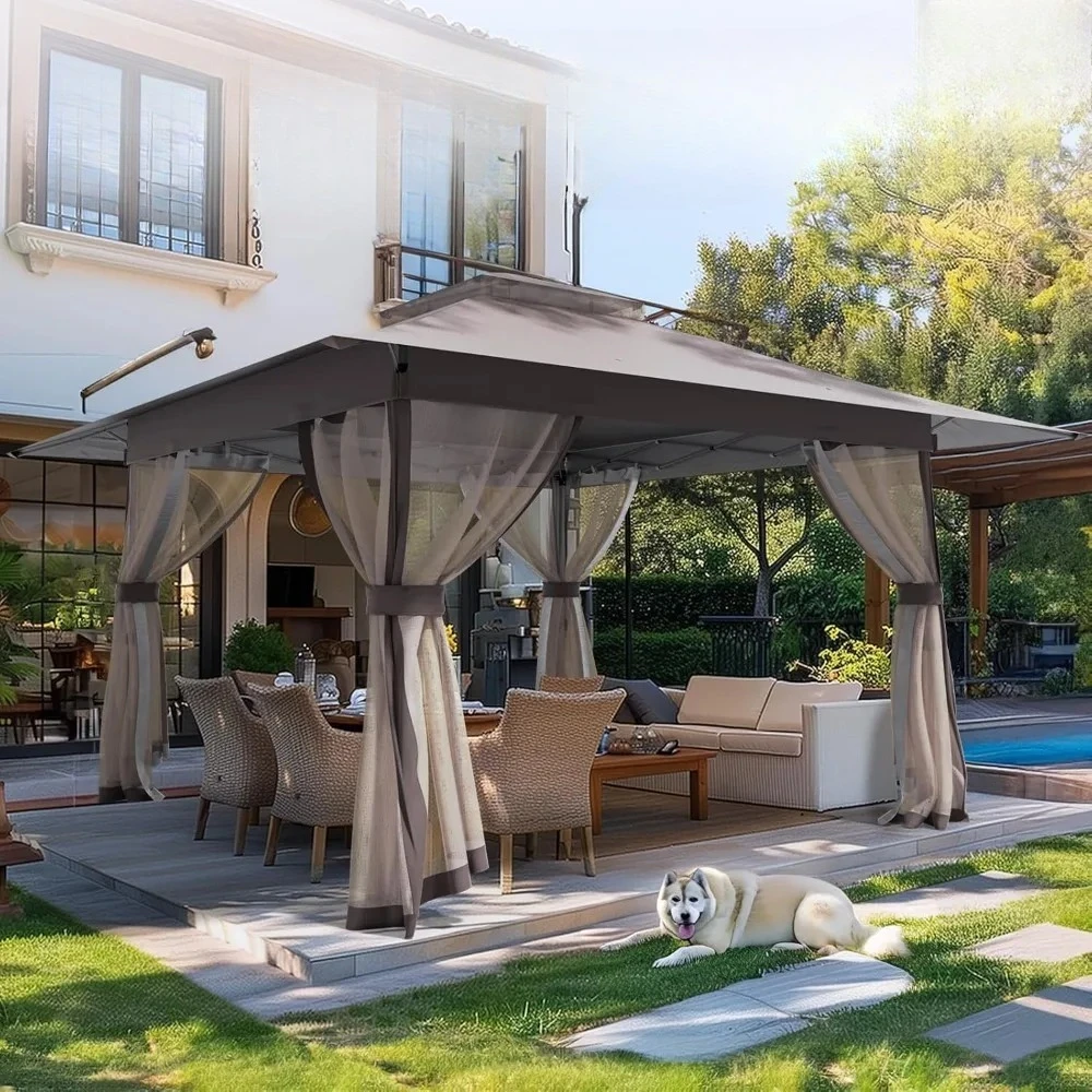 

13x13 Outdoor Patio Gazebo with Mosquito Nettings - Double Roof Pop Up Canopy Tent with Wheeled Carry Bag, UV resistant Pergola
