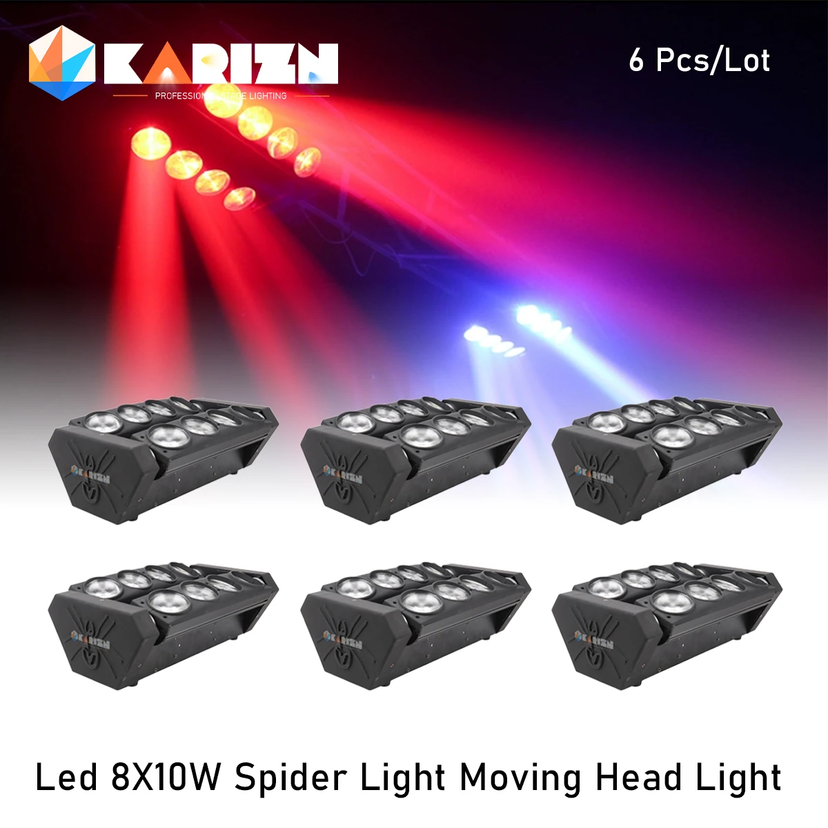 0 Tax 6Pcs Good Quality Factory Directly Sale Moving Head Lights LED Spider 8x10W RGBW Beam Light for bar Nightclub Party