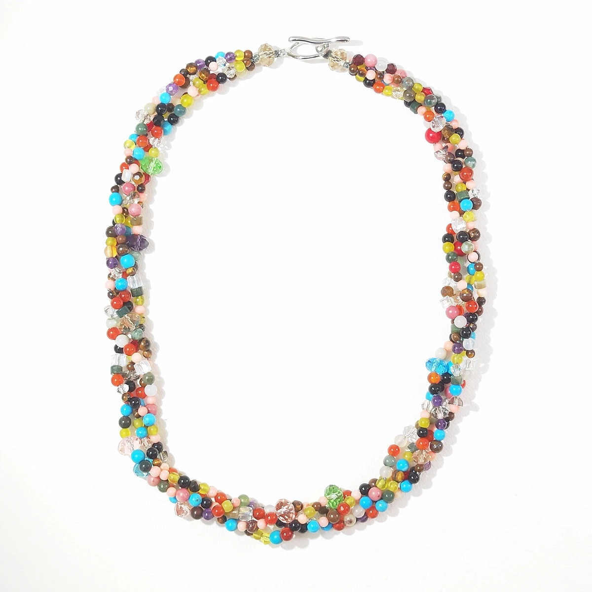 

Lii Ji Real Stone Mutil Color Mix Stone Crystal 4rows Necklace 50cm Stock Sale Women Jewelry Gift
