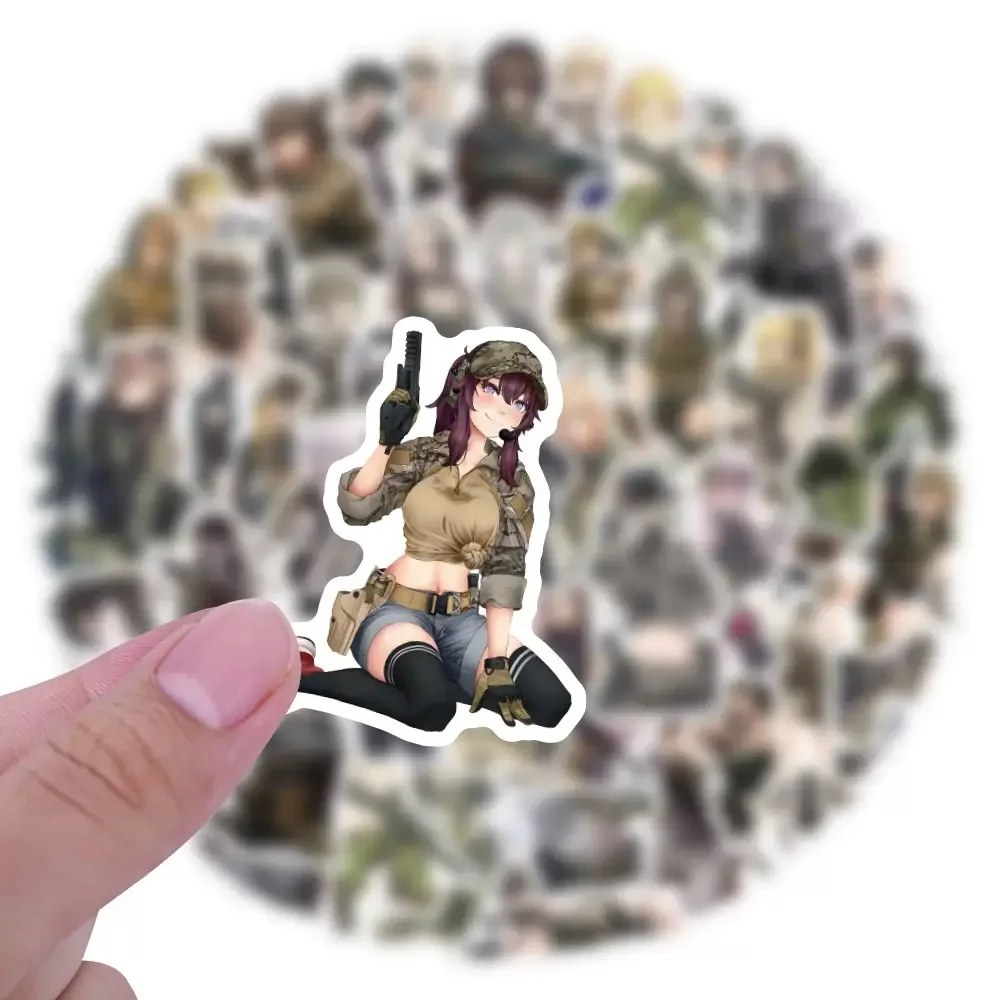 60Pcs Cartoon Military Anime Girl Graffiti Stickers Decorative Phone Notebook Luggage Waterproof Stickers view 3