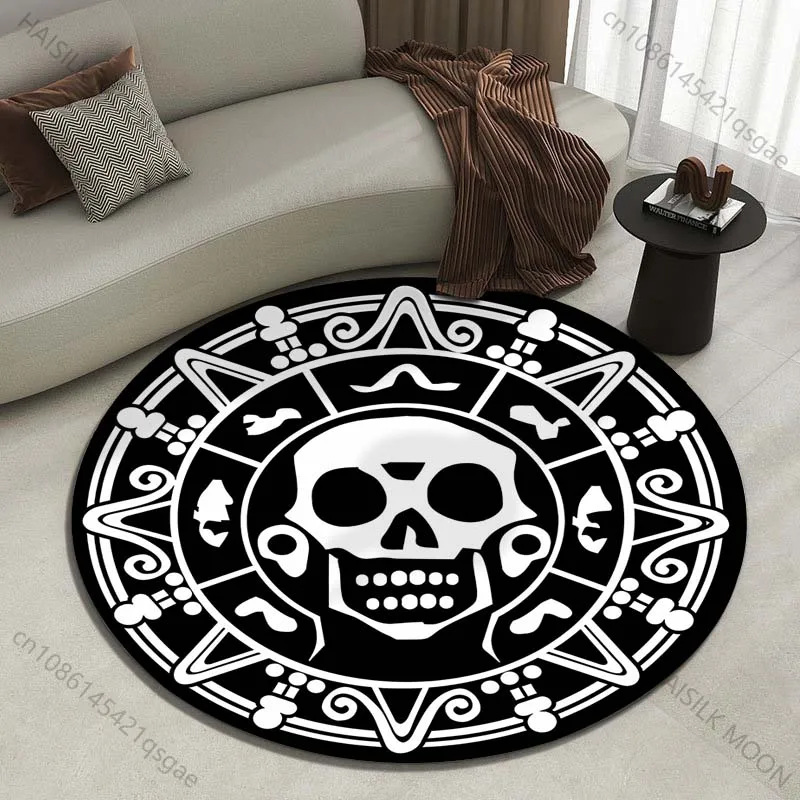 Skull with geometric design Printed round carpet living room sofa table carpet large pet mat soft round carpet home decor