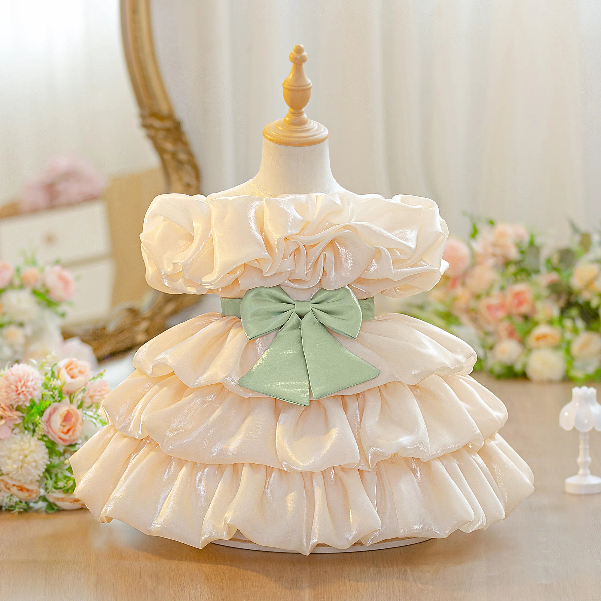  Vestido de fiesta de princesa para bebé niña con lazo y capas, ropa bonita para cumpleaños, boda, fiesta o bautizo