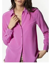 EQ-Blouse en soie pour femme, chemise à manches longues, imprimée mûre, délavée à la sable, 21 couleurs au choix, couleur bleue, 2024