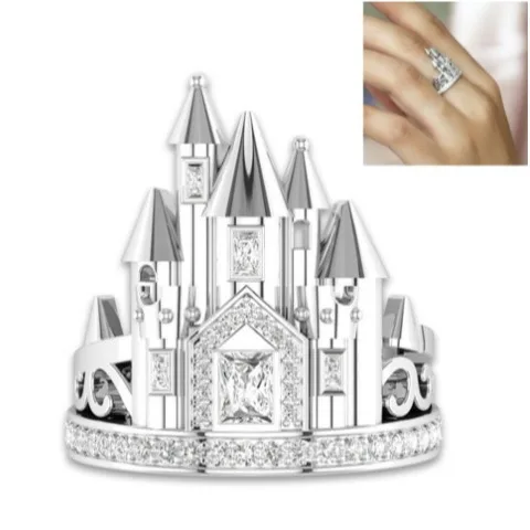 1pc Vintage Castle Architectural Style Hollow Out Fiowers Geometry Gothic Metal Silver Color Open Ring Woman Party Prom