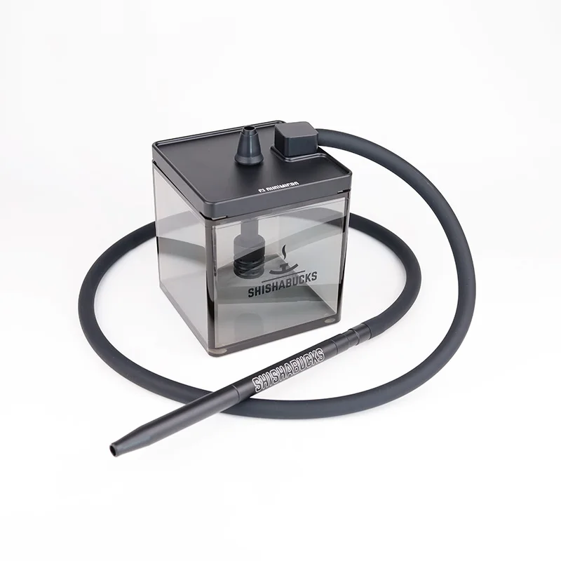 Narghile Double Black Shishabucks Travel-size Cube hookah from  Anodized Aluminum and Square Acrylic Water Base