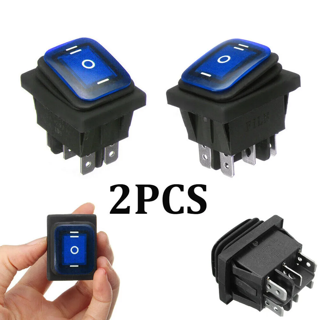 Interruttore a bilanciere 2 pezzi DPDT 6 pin On Off On 3 posizioni con LED blu 16A 250 V CA per dispositivi elettrici per auto e marini