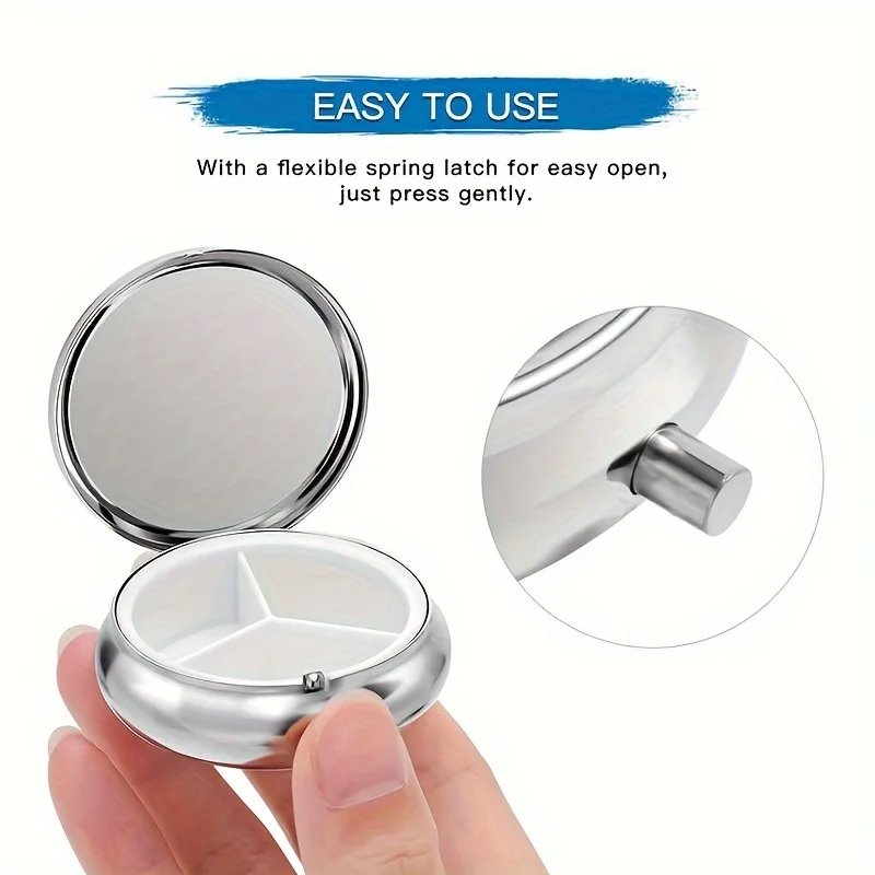 Three-Compartment Pill Box, Portable Pill Box, Can Be Placed in a Pocket or Wallet, Decorative Metal Pill Box, Medicine and Vitamin Storage Box, Unique Gift, Black Cat view 5