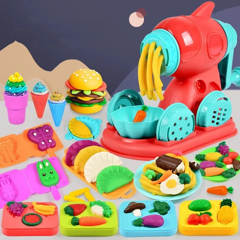 12colors Kids Clay Toy Plasticine Tool Set Kitchen Creative Hamburger Noodle Ice cream Machine DIY Made Mold Play House Toys Kit