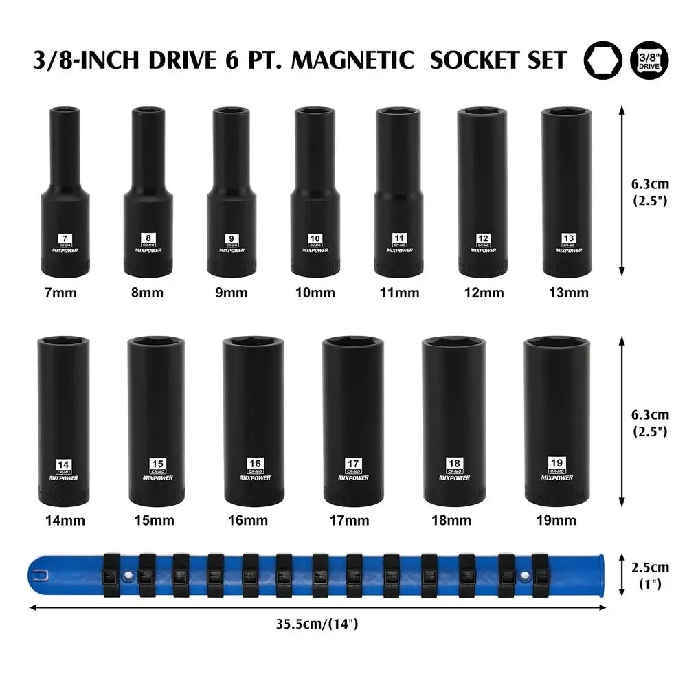 مجموعة مقابس التصادم المغناطيسي العميق 13 قطعة 6 نقاط 7-19 مللي متر متري CR-MO قضبان التخزين قسط الكروم الصلب نصف القطر الزاوية تصميم