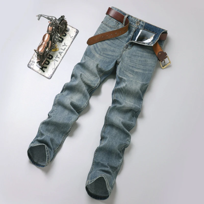 Spring Men Classic Business Jeans Slim Fit Straight Work Wear Distressed Denim Pants 2025 Fashion Casual Trousers Male Clothing