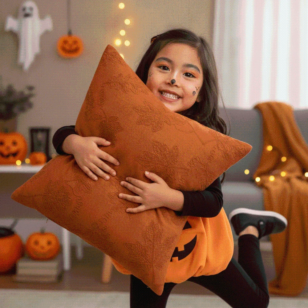 Soft Pillow Case Cute Embroidery Square Shape Cushion Cover Warm Texture Orange Throw Pillows Shell Home Party