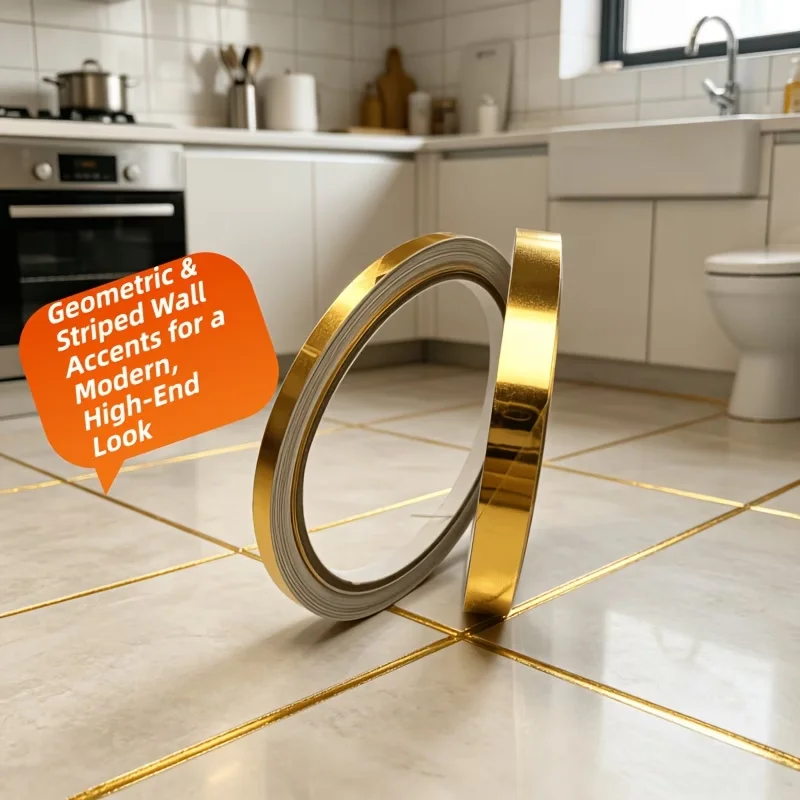 1PC 50m/1968.05in Self-Adhesive Tile Stickers Tape Floor Waterproof Wall Gap Sealing Strip Gold Silver Tile Beauty Seam Sticker