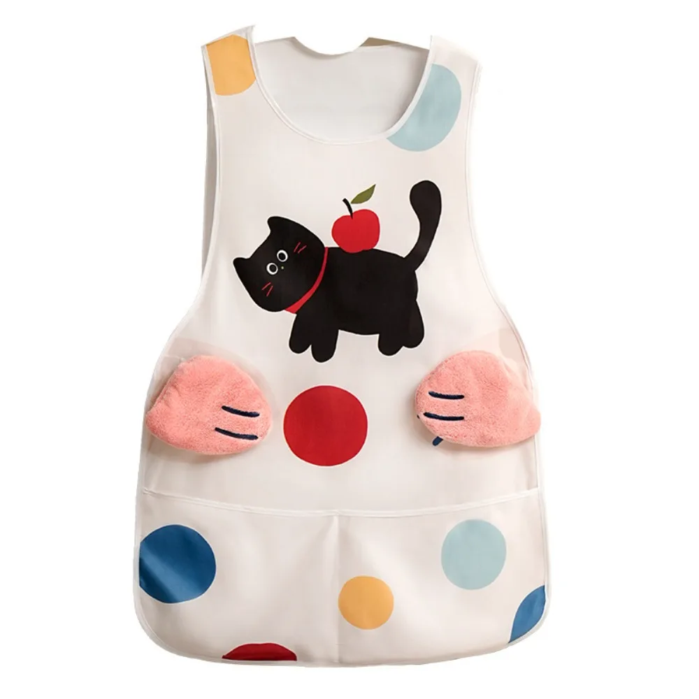 

Cartoon Waterproof Apron Polyester with Hand Towel Oil Proof Apron Professional with Pocket Cooking Vest Apron Restaurant