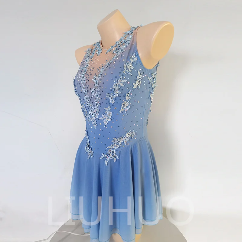 LIUHUO Figure Skating Performance Clothing Customized Blue Sleevesless Children's Performance Clothing