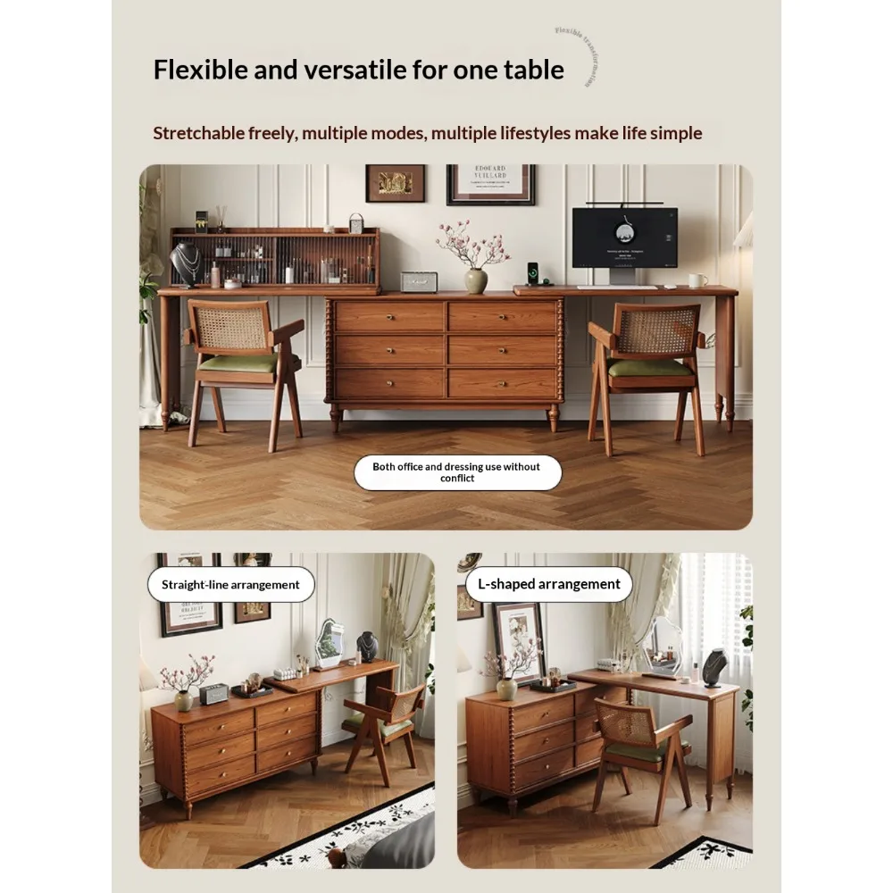 #French Vintage Solid Wood Dressing Table With Chest Of Drawers End Of Bed Storage Cabinet Corner Vanity Desk For Bedroom