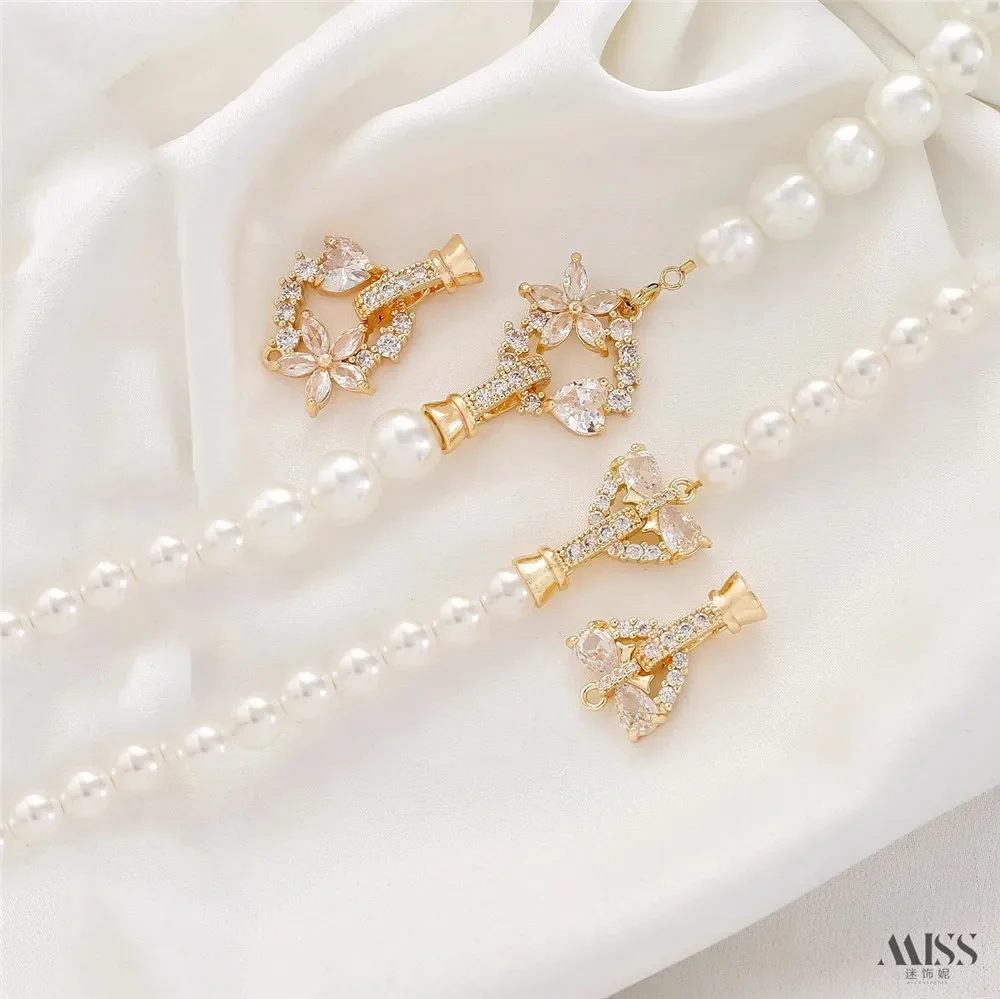 14K Gold-packed Color Zirconium Tadpole Bow Peach Heart Wreath Ending Connection Buckle DIY Bracelet Necklace Accessories