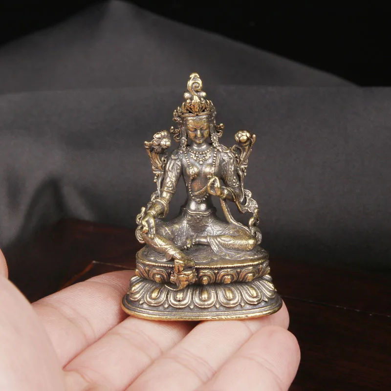 CH Tibetan Green God of Wealth Buddha Desktop Ornament Tantric Worship Deity Worship Cultural Toys Old Bronze Ware Making