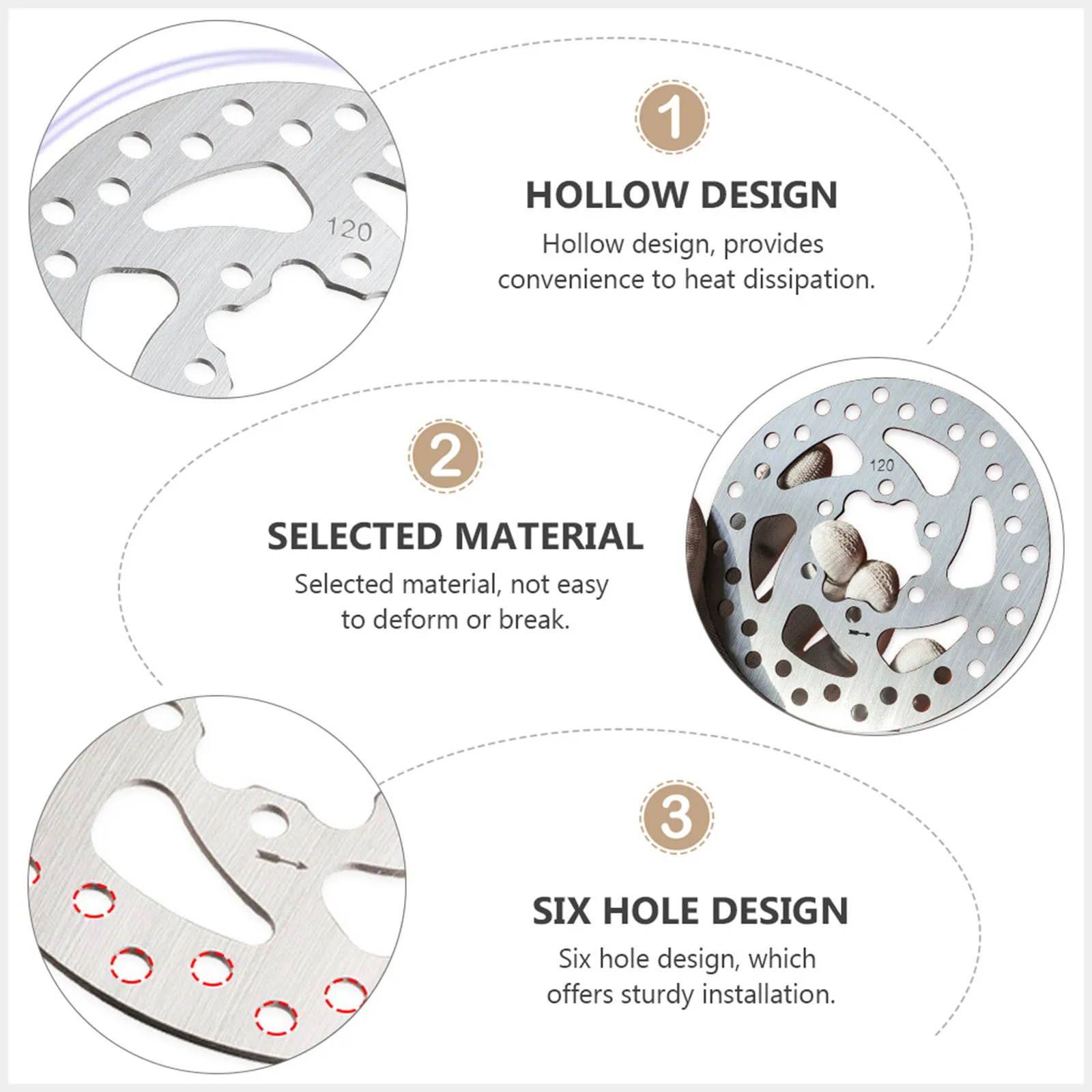 الفرامل 120 مللي متر تصميم جوفاء دراجة هوائية من الفولاذ المقاوم للصدأ القرص الدوار 6-Hole العالمي صالح للمركبات الصغيرة مكبح قرصي استبدال جزء #4