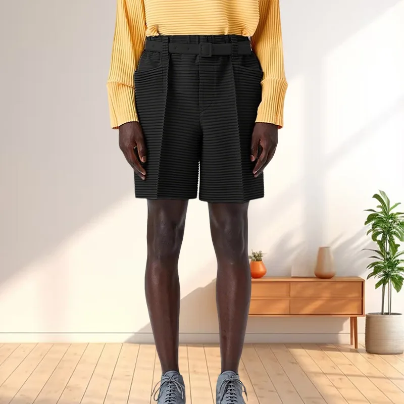 

Miyake плиссированные новые летние мужские шорты японские минималистичные повседневные укороченные брюки подходят для пляжного отдыха на каждый день больших размеров