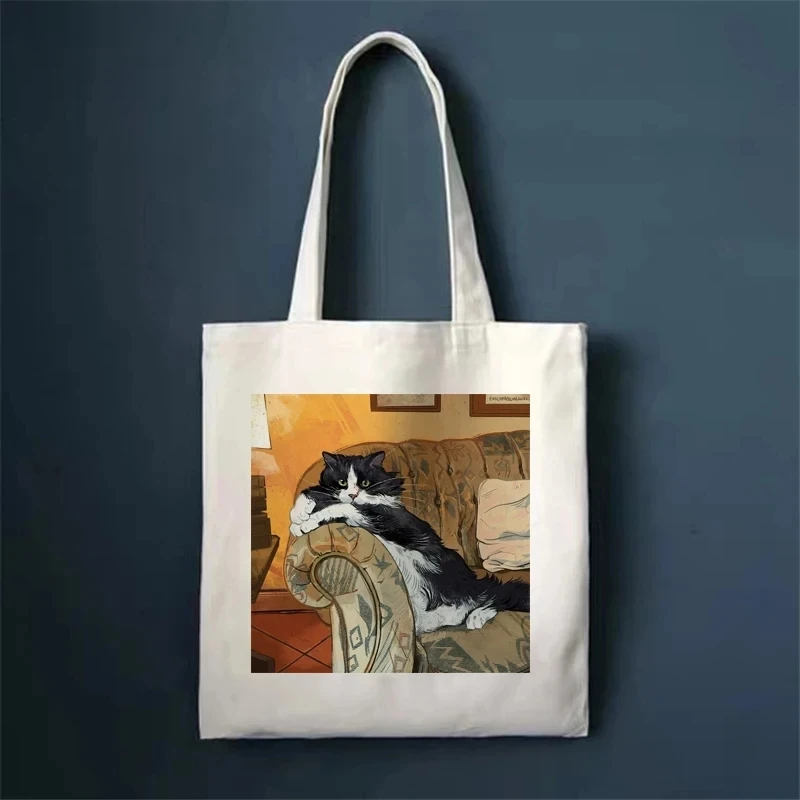 Crying Cat Umhängetasche, niedliche Cartoon-Katzen-Emoji-Tasche, Umhängetasche für Damen, tägliche Einkaufstasche, tragbare, faltbare Tragetasche – Detail 5