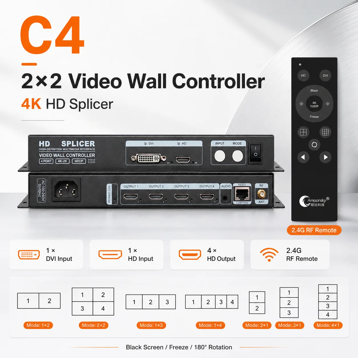 ams-hvs-c4-splitter-video-wall-4k-2k-ad-alta-risoluzione-con-interfacce-multiple-e-controllo-remoto-controller-per-splicing-multi-schermo