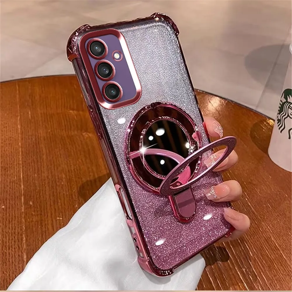 Luxury Plating Glitter Mirror Holder Phone Case For Samsung A53 A52 A32 A13 A23 A33 A73 A12 A22 A03S Shockproof Silicone Cover