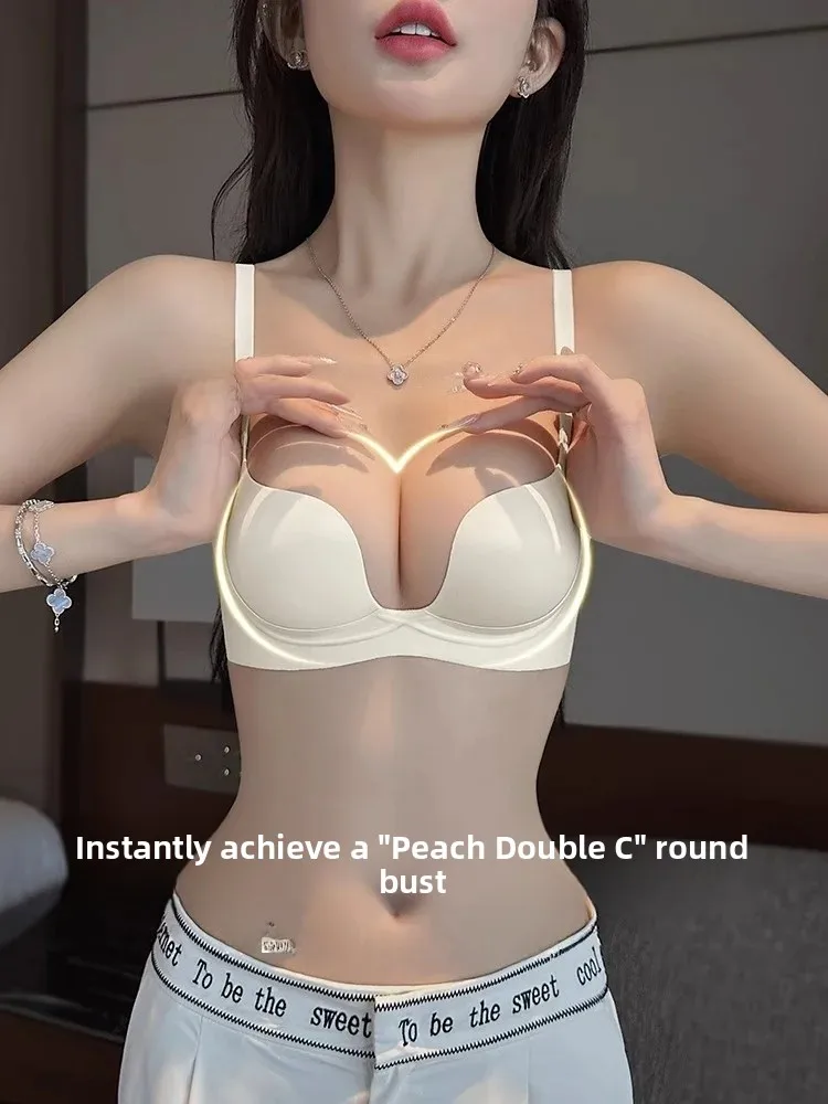 Women's Bra Set Half Cup Boosting Breast Firming No Side Breast Collection Anti-Sagging Nylon Fabric U-Back Four Seasons