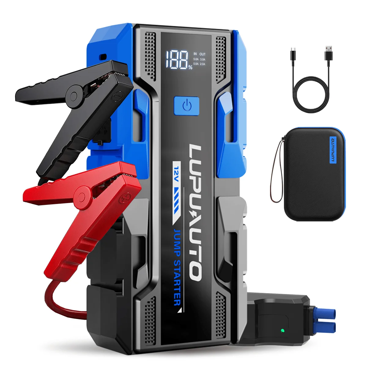 Jump Starter - 3000A Car Battery Jump Starter, Jumper Box For Car Battery With Storage Case USB Quick Charge, And LCD Display, F