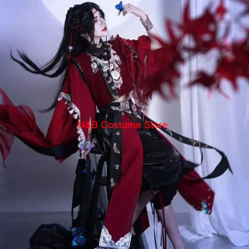 

Tian Guan Ci Fu Ghost King Hua Cheng Cosplay Costume Anime Heaven Official's Blessing Red Dress TGCF Halloween Outfits