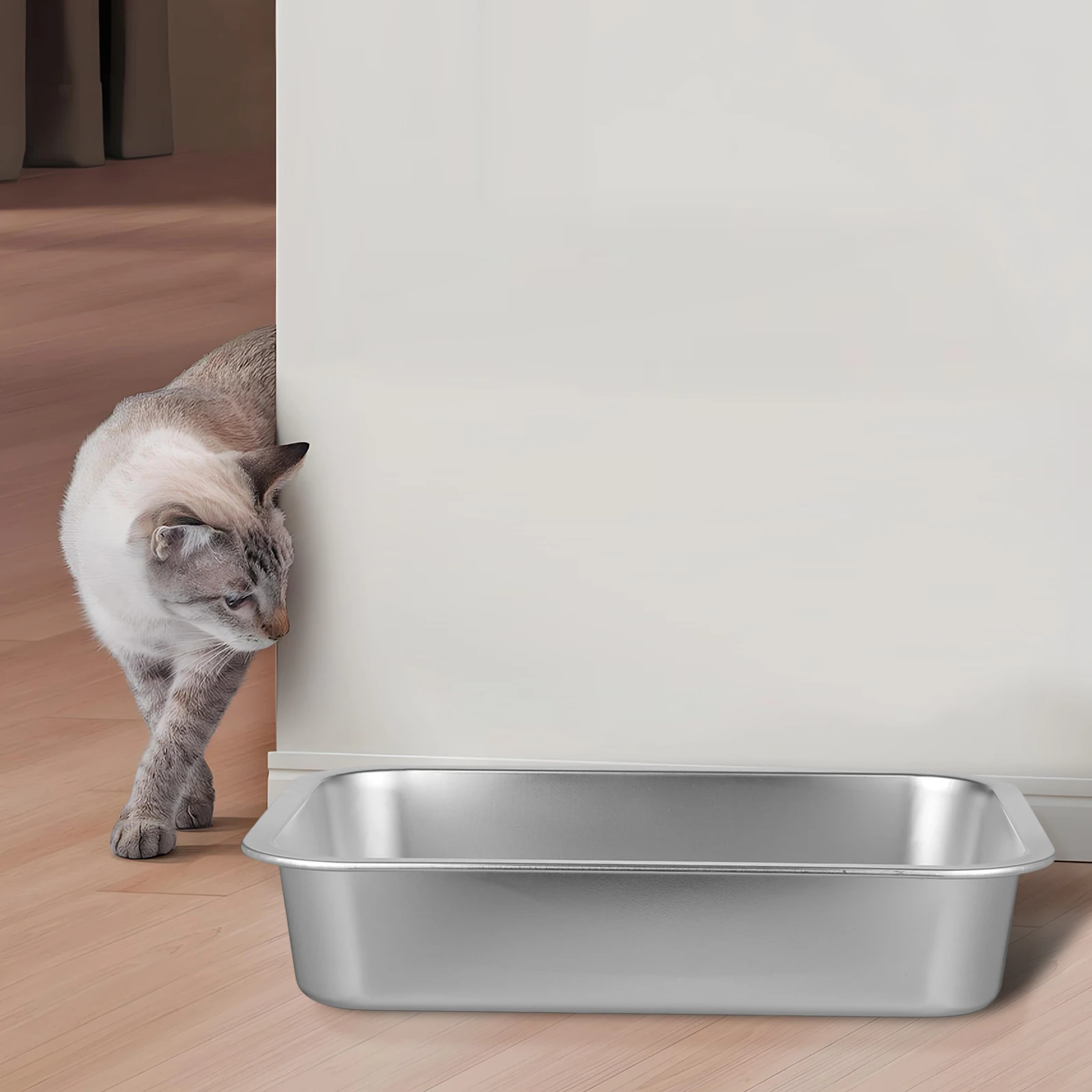 

Portable Cat Litter Box Stainless Steel Open Top Kitten Toilet Compact for Travel Lightweight Litter Storage Container