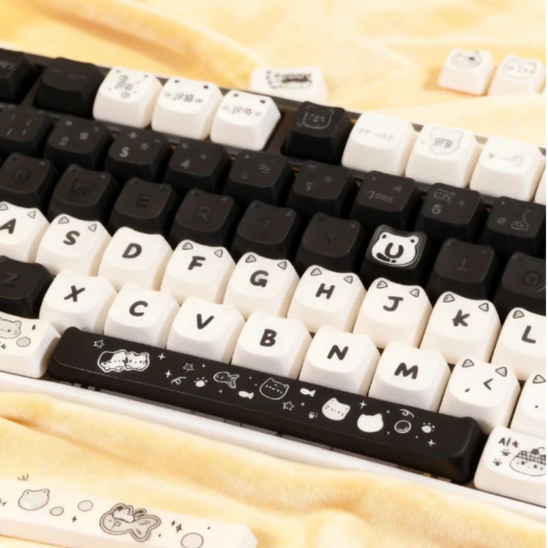 Custom Maorbeng MOA Profile Keycap Set Cute Line Art Cat Design 140pcs PBT Heat Sublimation Durable Replacement Accessory Gift