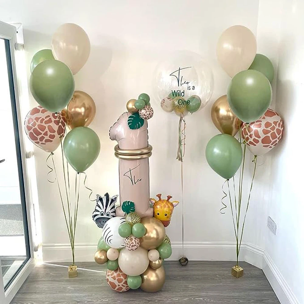 20 szt. Zwierzę z dżungli impreza tematyczna szałwia zielony balon karmelowy numer 0-9 z balonów foliowych z okazji urodzin dekoracja Baby Shower