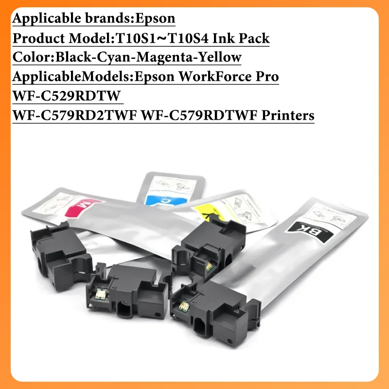 T10S T10S1 T10S2 T10S3 T10S4 Ink Pack K C M Y With Chip For Epson WorkForce Pro WF-C529RDTW WF-C579RD2TWF WF-C579RDTWF Printer