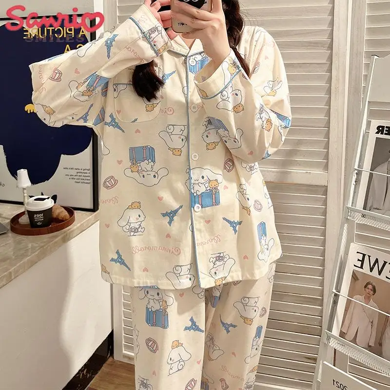 Spring/autumn New Sanrio Y2K Anime Cinnamoroll Pajamas Set Long Sleeve Pants Cartoon Girl Cute Japanese Loose Loungewear 2Pcs