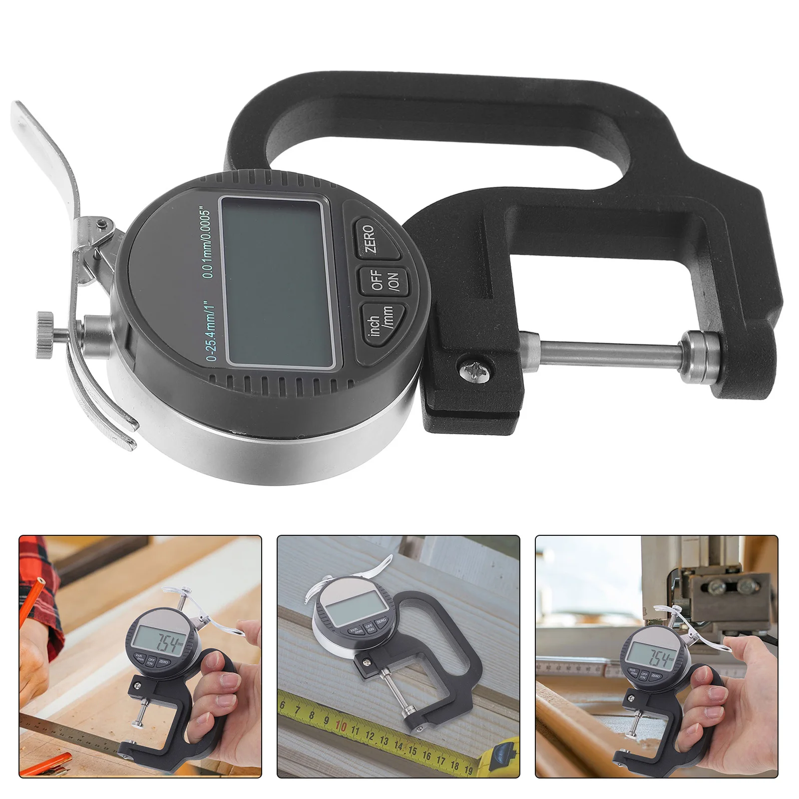 

Digital Display Thickness Gauge for Paper Cloth Tape Lens Steel Aluminum Plate Ball Type Measuring Tool LCD Zero Setting mm/inch