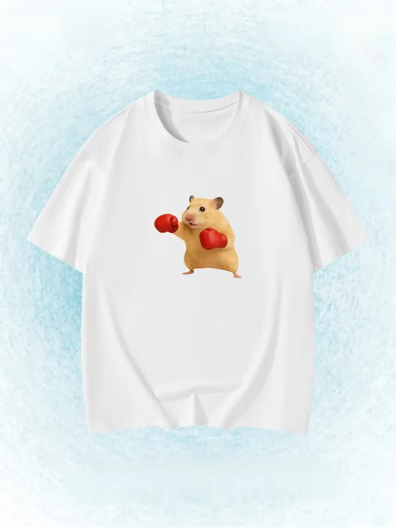 Funny Boxing Hamster Meme T-Shirt Women Summer Cute Fighter Casual Daily Short Sleeve Tops