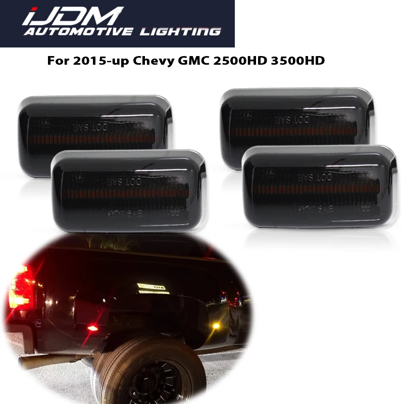 

iJDM Amber / Red LED Side Marker Light Assemblies For 2015-up Chevy Silverado & GMC Sierra 2500HD / 3500HD Rear Dually Fenders