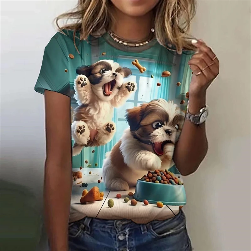 

Cute Women's T Shirt Cat Dog 3dPrint Casual Short Sleeve Funny T Shirts Fashion Streetwear O-Neck Orange Cat Female Y2k Clothing