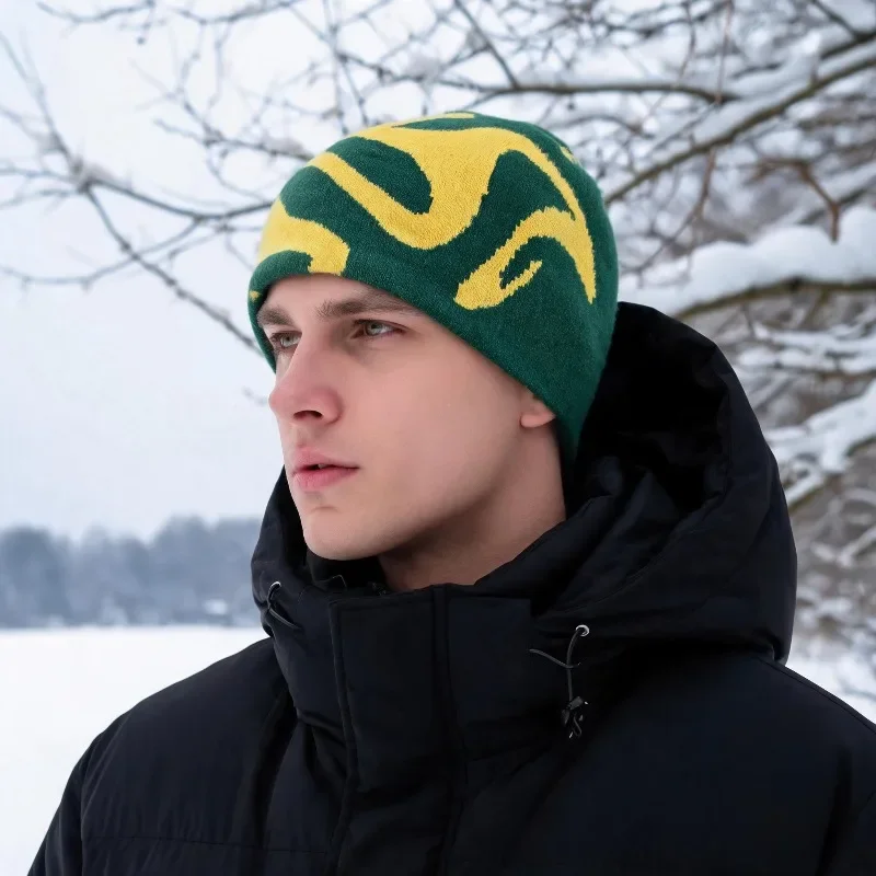 Men Casual Knitting Hat Skullies Beanies Pullover Pile Cap Y2k Goth Keep Warm Beanie Hip-hop Street Cap
