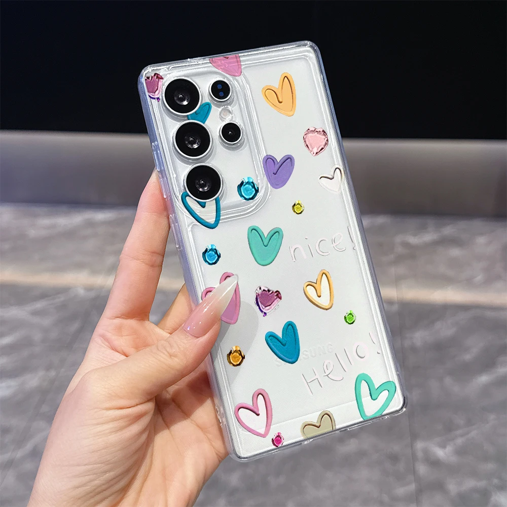 Colorful Clay Hearts Hello Nice Case for Samsung Galaxy S26 S25 S24 S23 S22 S21 FE Plus Soft TPU Slim Fit Shockproof Cover