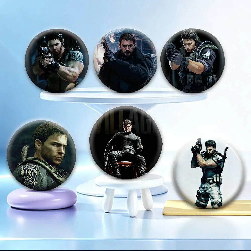 COOL C-Chris Redfield Resident Evil   Badges Creative Tinplate Button PinsBrooch Badge Clothes Backpack