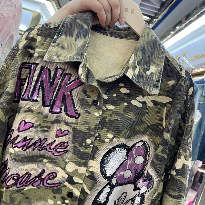 Autumn Pure Cotton Loose Top Blouse Mid-Length Stylish Denim Long Sleeves Shirt Single-Breasted Casual Y2k Blouse Jacket Ladies