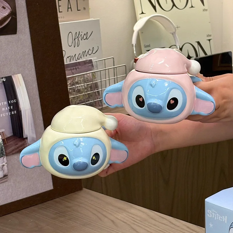 

Cute Stitch Pajama Shaped Coffee Cup Ceramic Mug Water Cup with Lid Cartoon Household Cups Couple Gift