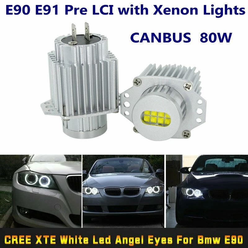 

Надежные-2 шт. Angel Eyes CANbus 80 Вт светодиодные габаритные лампы для фар без ошибок для BMW E90 E91 3 серии 2005-2008 супер белый