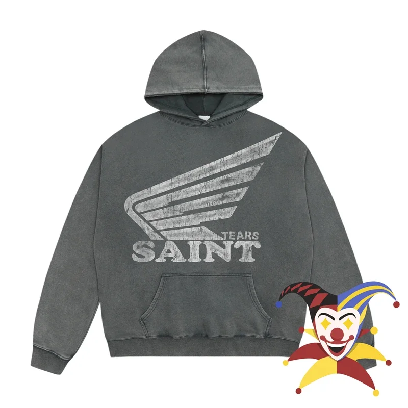 

Washed Ash Saint Tears Wing Print Hoodie Men Women 1:1 High Quality Streetwear Casual Gray Blue Pullovers